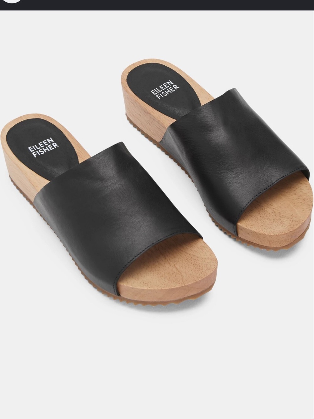NWOT Eileen Fisher Minnie Sandal With Wood Platform in Black